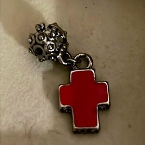 925 sterling silver red enamel reversible cross charm bracelet Brighton